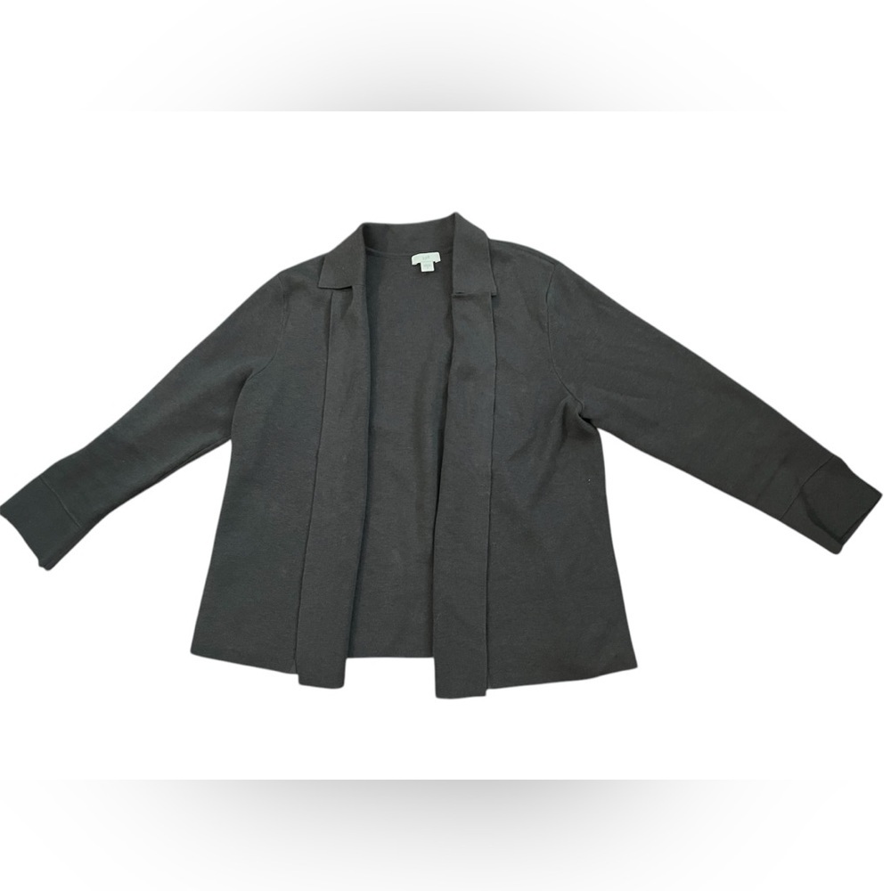 J-Jill Women’s Gray Cotton Blend Open-Front Sweater Blazer 3/4 Sleeve in Sz S